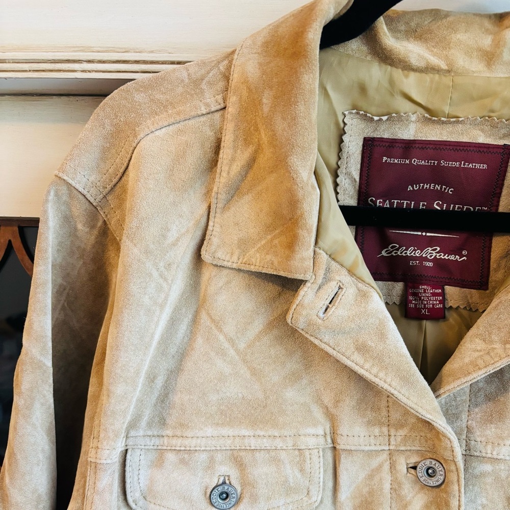 EUC VTG. Eddie Bauer Seattle Suede washable leather jacket in tan | Sz XL - Picture 3 of 12